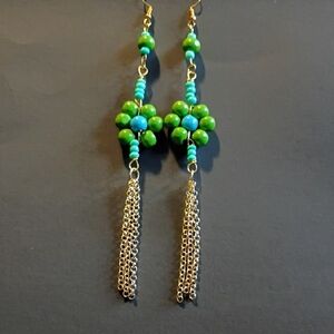 Elegant Green and Blue Beaded Earrings